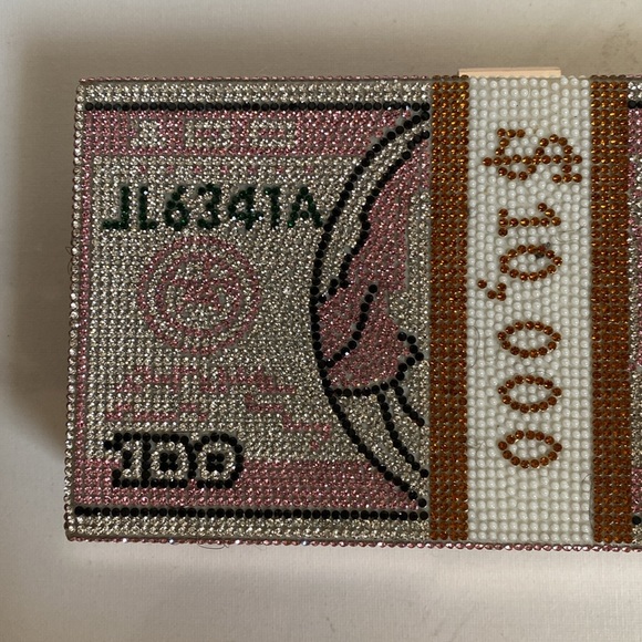 Money Clutch Rhinestone Purse $10,000 Stack of Cash - Picture 8 of 15